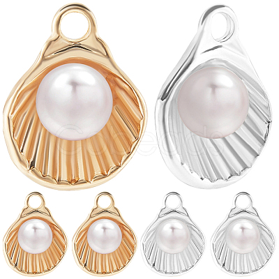 12Pcs 2 Colors Brass with Glass Pearl Pendants KK-BBC0024-92-1