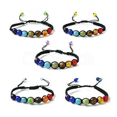 Dyed Natural & Synthetic Mixed Gemstone Round Braided Bead Bracelet BJEW-JB09624-1