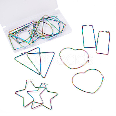 9Pairs 9 Style 304 Stainless Steel Geometric Hoop Earrings STAS-FW0001-21-1