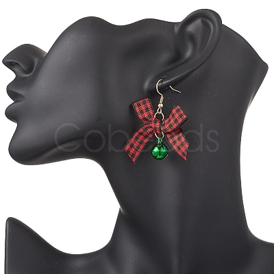 Christmas Bell with Bowknot Brass Handmade Polyester Dangle Earrings EJEW-JE06669-1