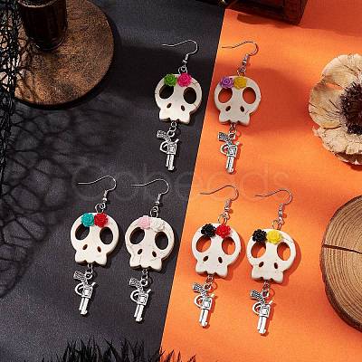 Halloween Theme Brass Dangle Earrings EJEW-JE06039-S-1