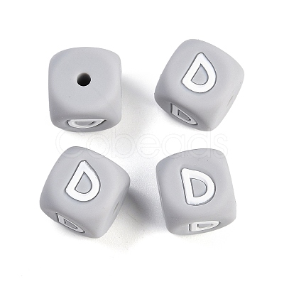 20Pcs Grey Cube Letter Silicone Beads 12x12x12mm Square Dice Alphabet Beads with 2mm Hole Spacer Loose Letter Beads for Bracelet Necklace Jewelry Making JX436D-1