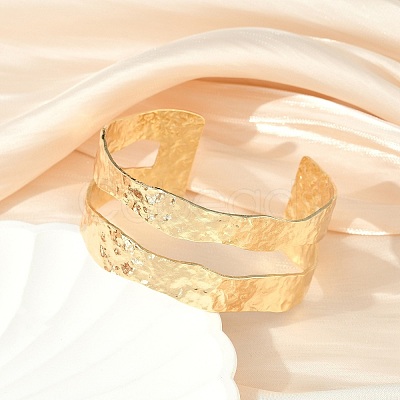 Rack Plating Brass Open Cuff Bangle for Women BJEW-A137-01G-1