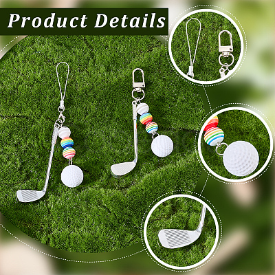 2Pcs 2 Styles Golf Plastic & Alloy Pendant Decorations HJEW-BM0001-40-1