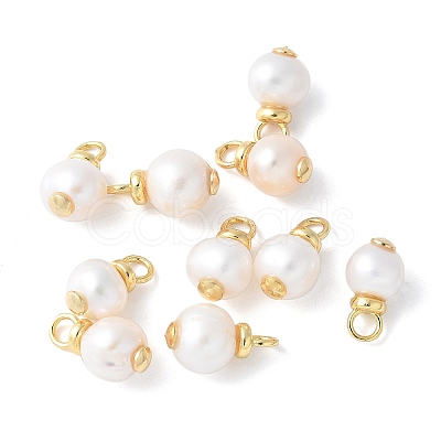 Brass with Natural Pearl Pendants KK-F892-35G-1
