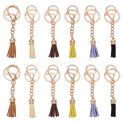 12Pcs 6 Colors Faux Suede Tassels Pendant Keychain KEYC-WR0001-30G-1