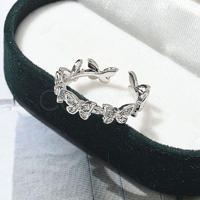 Butterfly Clear Cubic Zirconia Cuff Rings RJEW-G337-15P-1