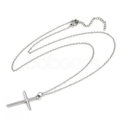 304 Stainless Steel Cross Pendant 3 Layer Necklaces for Women NJEW-F343-02P-1