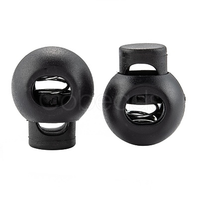 1-Hole Dyed Iron Spring Loaded Eco-Friendly Plastic Round Buckle Cord Toggle Lock Beans Stoppers for Sportwear Luggage Backpack Straps FIND-E004-60B-18mm-1