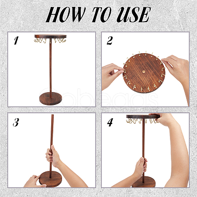 Wood Hanging Necklace Organizer Display Stands NDIS-WH0001-27G-1