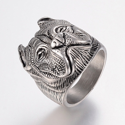 304 Stainless Steel Puppy Finger Rings RJEW-G091-12-1