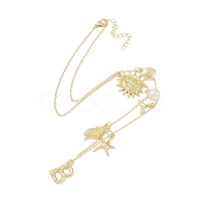 Bohemian Summer Beach Style 18K Gold Plated Shell Shape Initial Pendant Necklaces IL8059-2-1