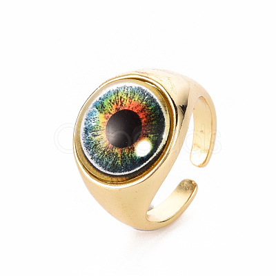Brass Glass Cuff Rings RJEW-S045-126-NR-1