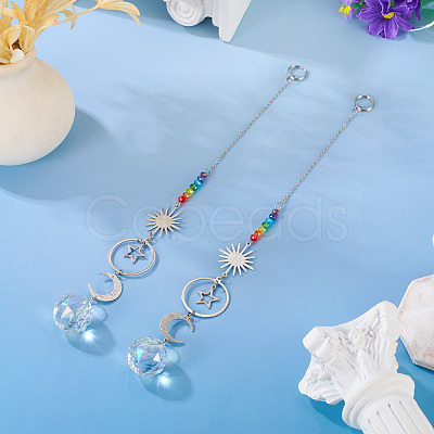 2Pcs Brass Sun Moon Star Hanging Ornaments HJEW-TA00371-1