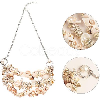 Shell Bib Statement Necklaces Set NJEW-PH0001-07-1