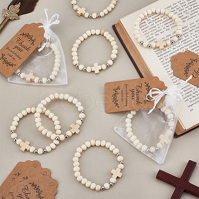 24Pcs Wood Round Beaded Stretch Bracelets BJEW-GO0001-41-1