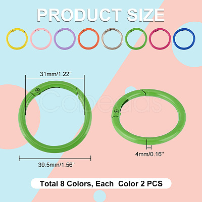 16Pcs 8 Colors Spray Painted Alloy Spring Gate Rings FIND-PH0009-67-1