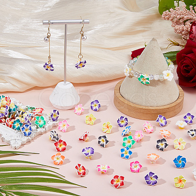 80Pcs Handmade Polymer Clay 3D Flower Plumeria Beads CLAY-DC0001-18A-1