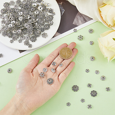 240pcs 6 styles Tibetan Style Zinc Alloy Flower Bead Caps FIND-DC0003-92-1