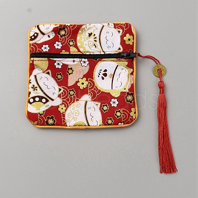 Square Cloth Jewelry Packing Pouches Drawstring Bags with Tassel ABAG-WH0032-68B-1