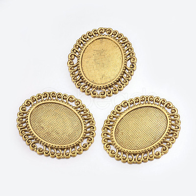 Tibetan Style Cabochon Connector Setting TIBEP-EA094YKG-AG-LF-1