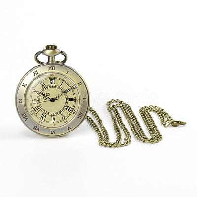 Flat Round Alloy Quartz Pocket Watches WACH-N039-07AB-1