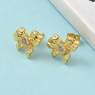 Brass Micro Pave Clear Cubic Zirconia Bowknot Stud Earrings EJEW-A145-02A-G-1