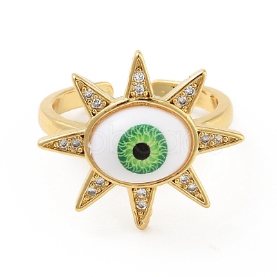 Cubic Zirconia Sun with Evil Eye Open Cuff Ring with Acrylic RJEW-B042-09G-04-1
