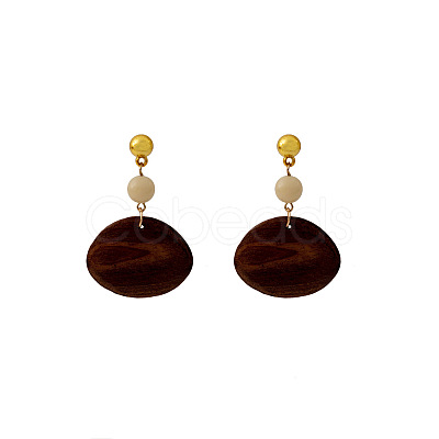 Wood & Brass Dangle Stud Earrings WGD57B9-01-1