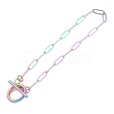 Ion Plating(IP) 304 Stainless Steel Paperclip Chain Bracelets BJEW-O186-02MC-1