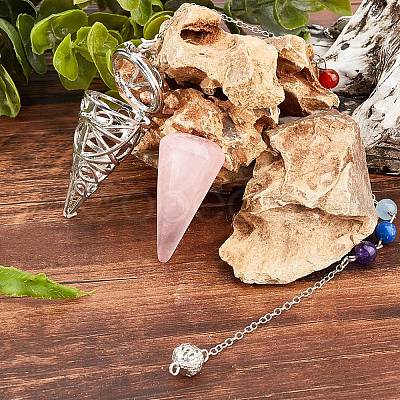 SUNNYCLUE Natural Rose Quartz Cone Dowsing Pendulums G-SC0002-22D-1