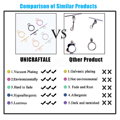 Unicraftale PVD Vacuum Plating 304 Stainless Steel Toggle Clasps STAS-UN0016-18-1
