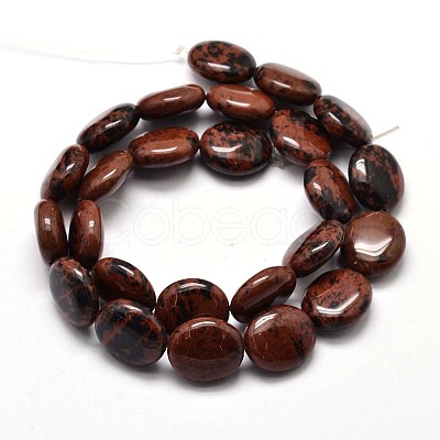 Flat Round Natural Mahogany Obsidian Bead Strands G-L291-14-1