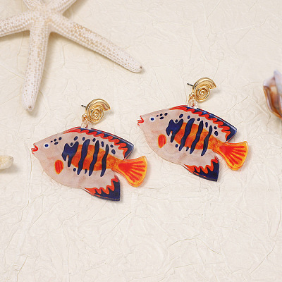 Ocean Acrylic & Alloy Dangle Earrings for Women WG27996-02-1