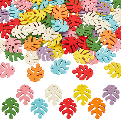 80Pcs 8 Colors Autumn Theme Painted Poplar Wood Pendants WOOD-PH0002-32-1