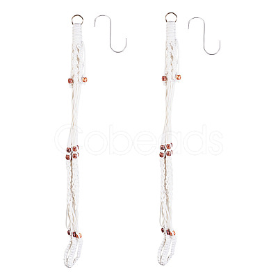 2Pcs Handmade Macrame Polyester with Wood Bead Plant Hanger AJEW-HS0001-47A-1