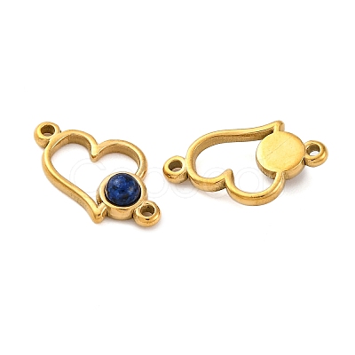 Ion Plating(IP) 304 Stainless Steel Pave Natural Mixed Stone Heart Connector Charms STAS-Z100-14G-1