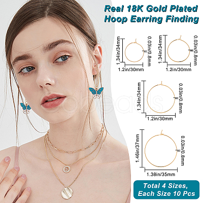 40Pcs 4 Style Brass Hoop Earrings Findings KK-BBC0002-41-1