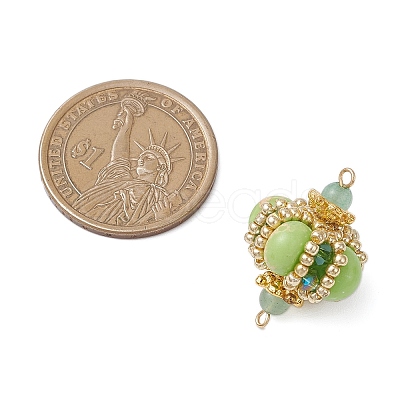 Dyed Synthetic Imperial Jasper & Handmade Glass Seed Beaded Rhombus Connector Charms PALLOY-MZ00960-04-1