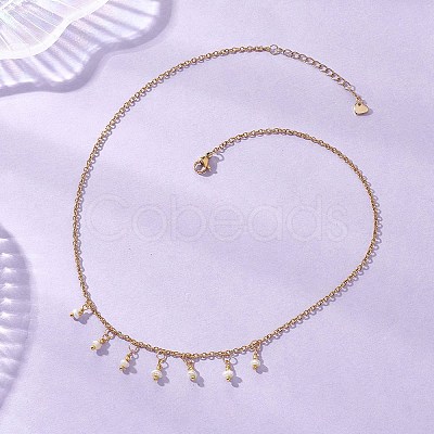 Natural Pearl Rice Pendant Bib Necklaces with 304 Stainless Steel Cable Chains NJEW-JN05944-1