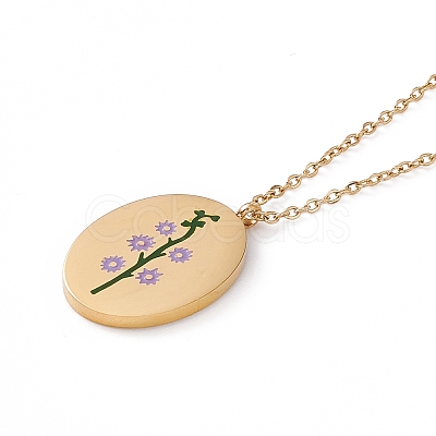 Enamel Oval with Birth Flower Pendant Necklace STAS-H174-02G-G-1