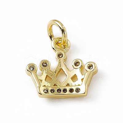 Brass Micro Pave Clear Cubic Zirconia Crown Charms ZIRC-F132-64G-1