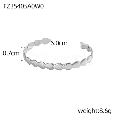 Heart 304 Stainless Steel Cuff Bangles STAS-OY007-70P-1