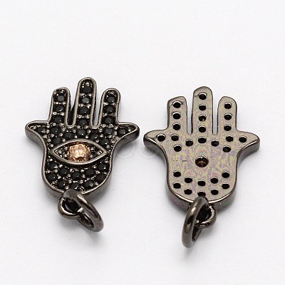 Palm with Evil Eye Brass Micro Pave Cubic Zirconia Pendants ZIRC-P013-11B-FF-1
