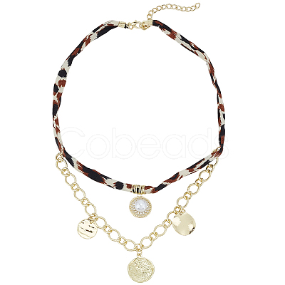 Alloy Crystal Rhinestone with Imitaiton Pearl Pendant Polyester Collar Necklaces for Women NJEW-SP0001-17A-1