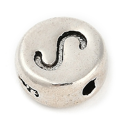 925 Sterling Silver Flat Round with Letter Beads LS-STER-G044-01AS-S-1