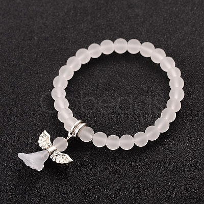 Stretchy Frosted Glass Beads Kids Charm Bracelets for Children's Day BJEW-JB01769-07-1