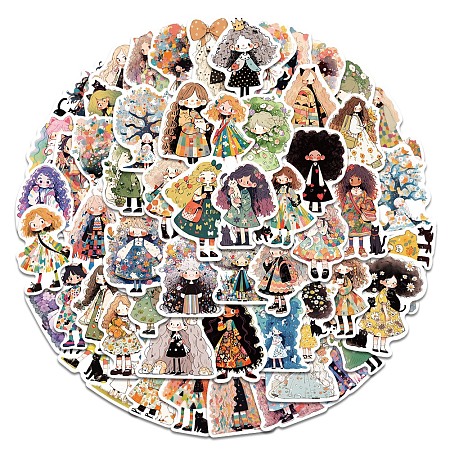 50Pcs Cute Girl PVC Waterproof Self-Adhesive Stickers PW-WG30563-01-1