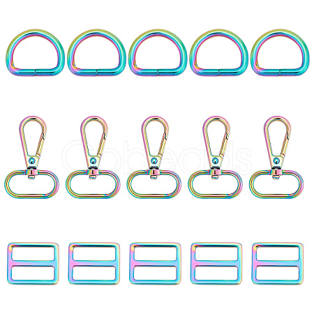 15Pcs 3 Style Rainbow Color Zinc Alloy Swivel Clasps FIND-GF0003-40-1