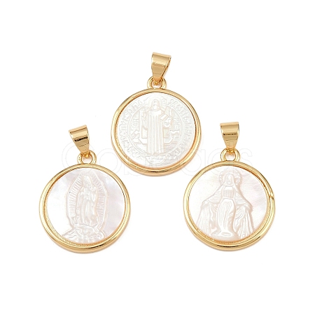 Natural White Shell Flat Round Pendants KK-F919-42C-G-1